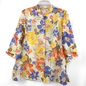 Floral Print Multicolor Long Sleeve Mandarin Collar Blouse